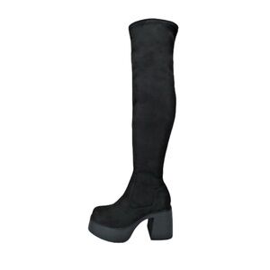 platform heeled suede high knee boots
